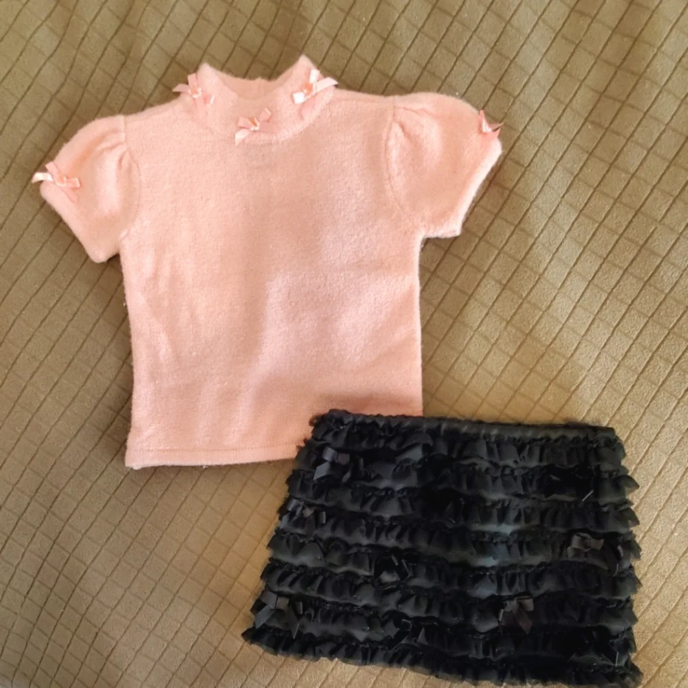 Pink Sweater & Organza Ruffled Skirt set